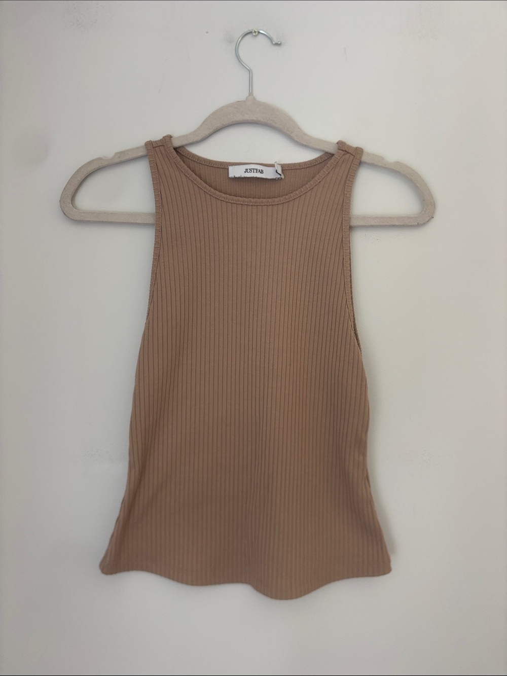 JustFab Taupe Ribbed High Neck Tank Size Small